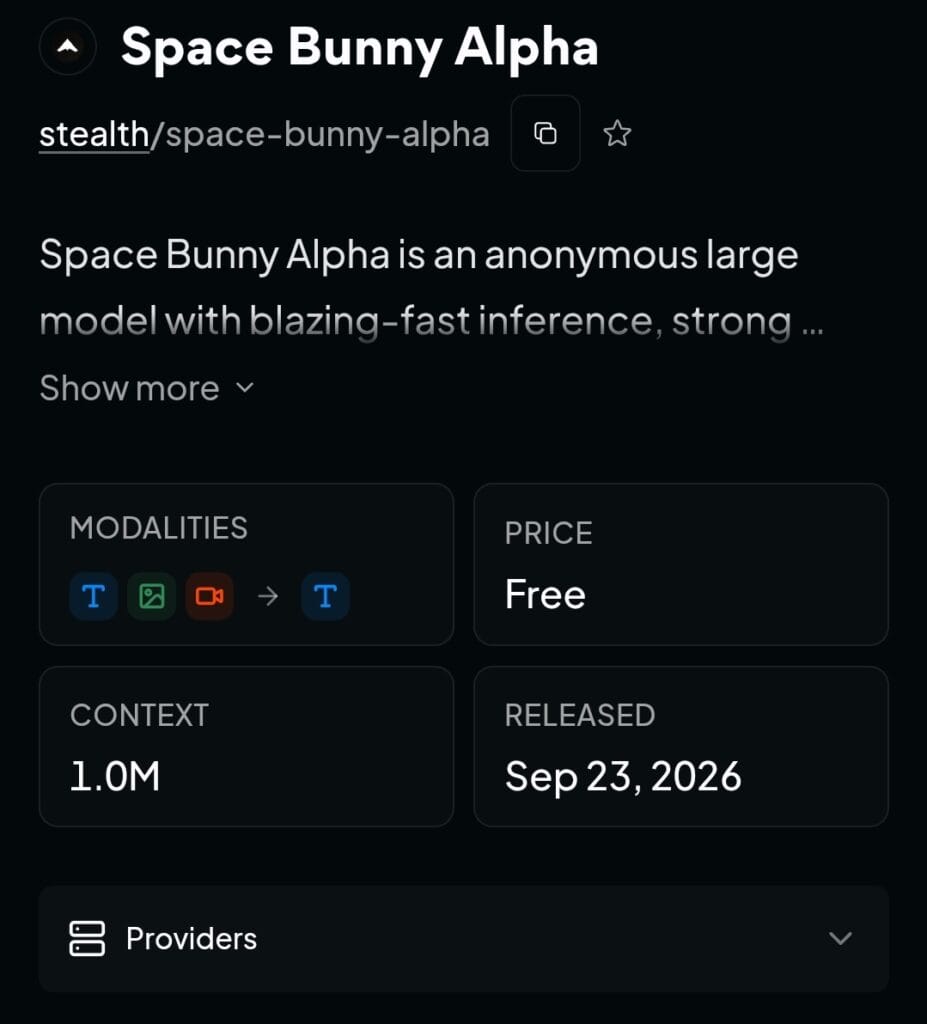 Space Bunny Alpha Free Stealth Model on OpenRouter