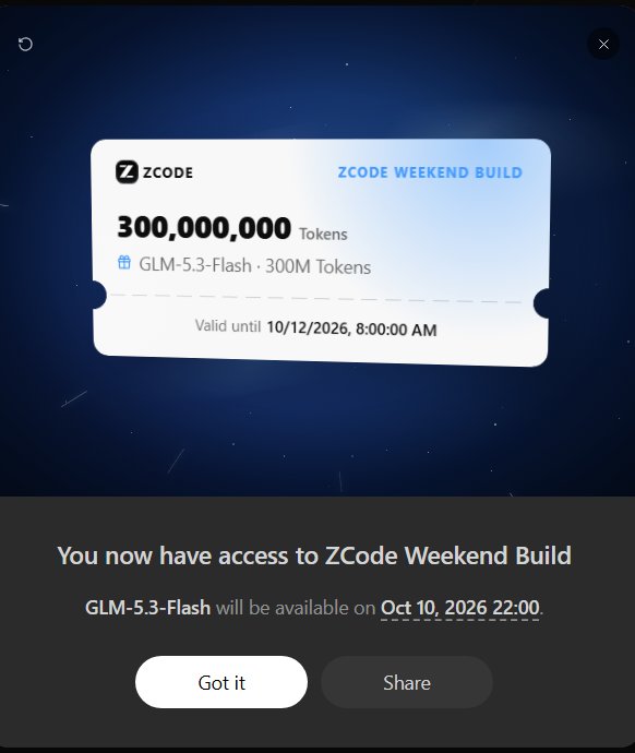 ZCode Weekend Builder GIFF: Claim Free GLM 5.3 Flash Credits Every Weekend